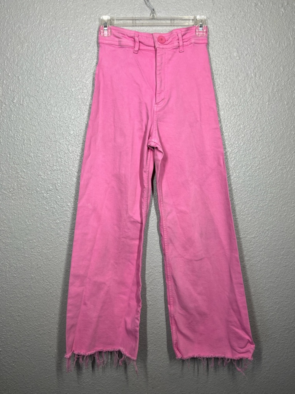 Zara Pink High Rise Wide Leg Frayed Hem Jeans